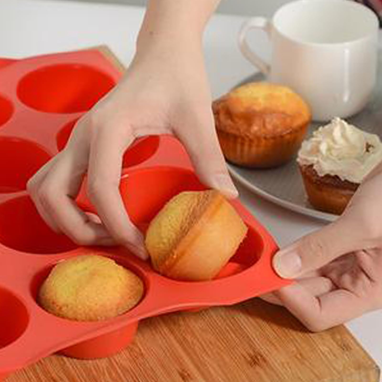Lovesmile Moule Muffins Silicone, 2 Pièce Moule a Muffin, Moule Cupcake, Moule Muffins, Rose