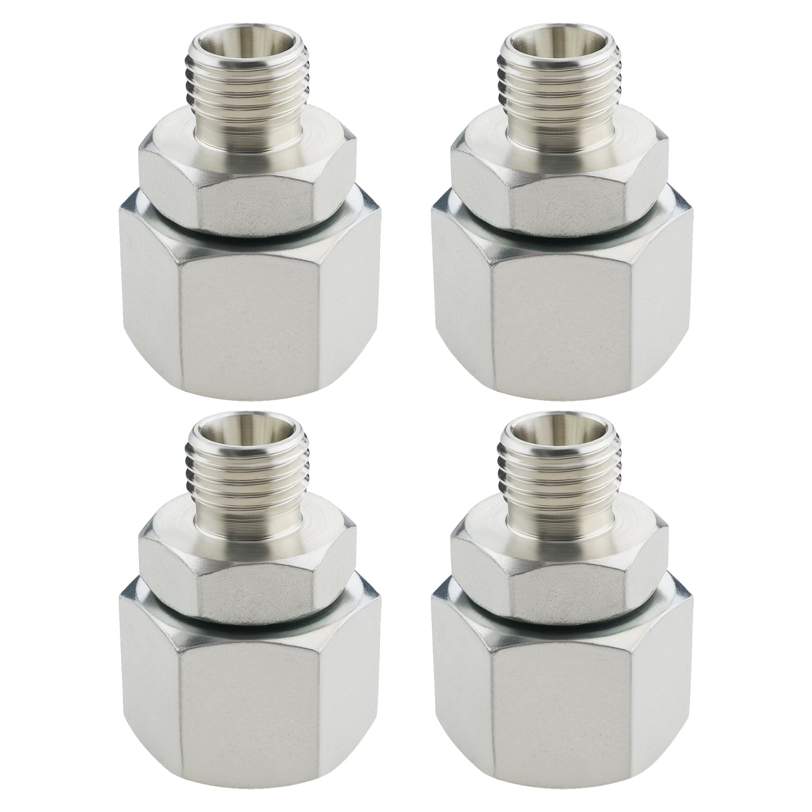 Ecsing Men's Silver 4Pcs 15L(M22x1.5) - 8L (M14x1.5) Hydraulic Adaptor To Fe Thread Swivel Adaptors Hydraulic Reduction Metric Light Reducing Fitting