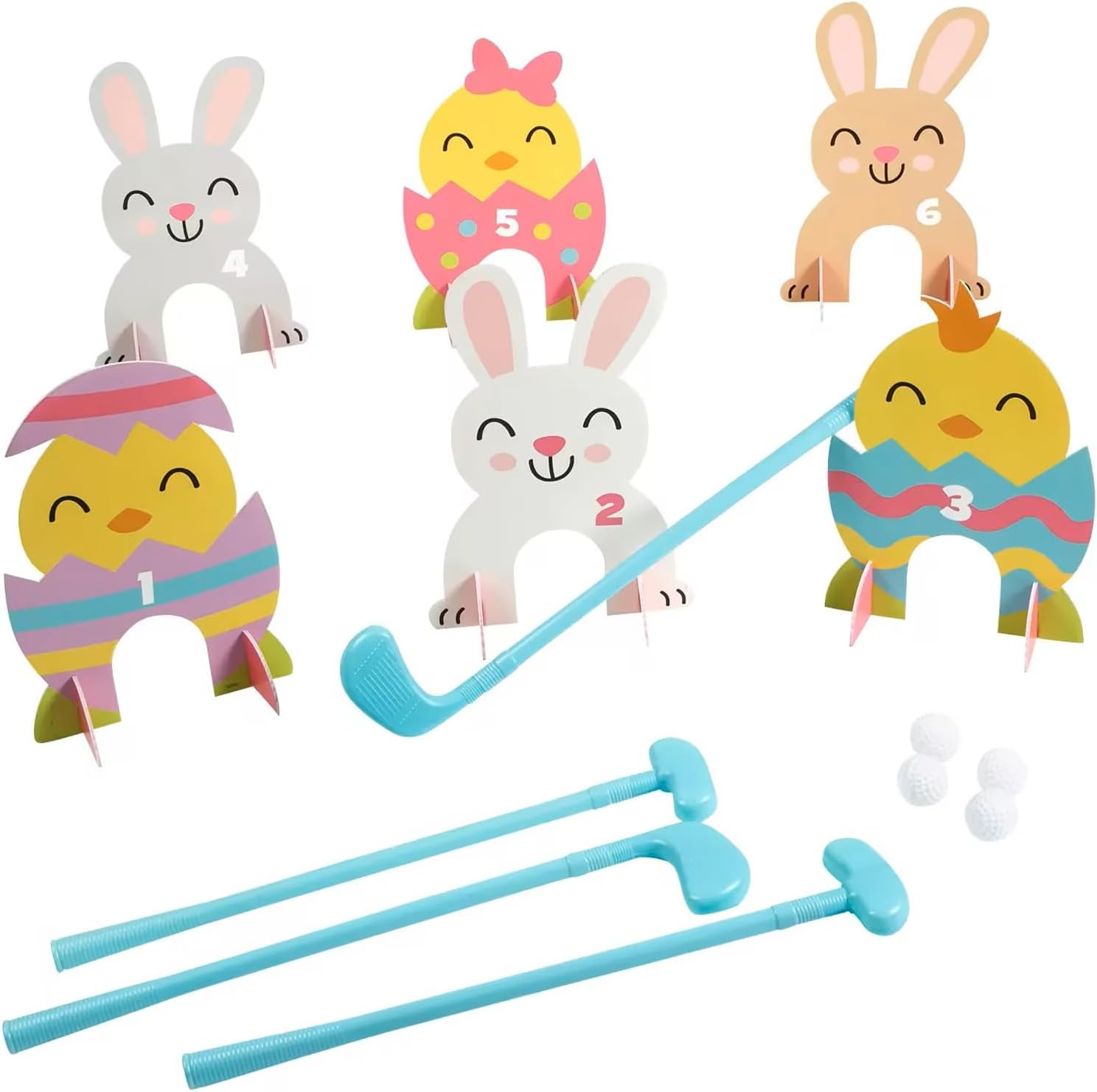 Fun Express 26 Pieces Easter Bunny & Chicks Indoor or Outdoor Mini Golf Game for 4