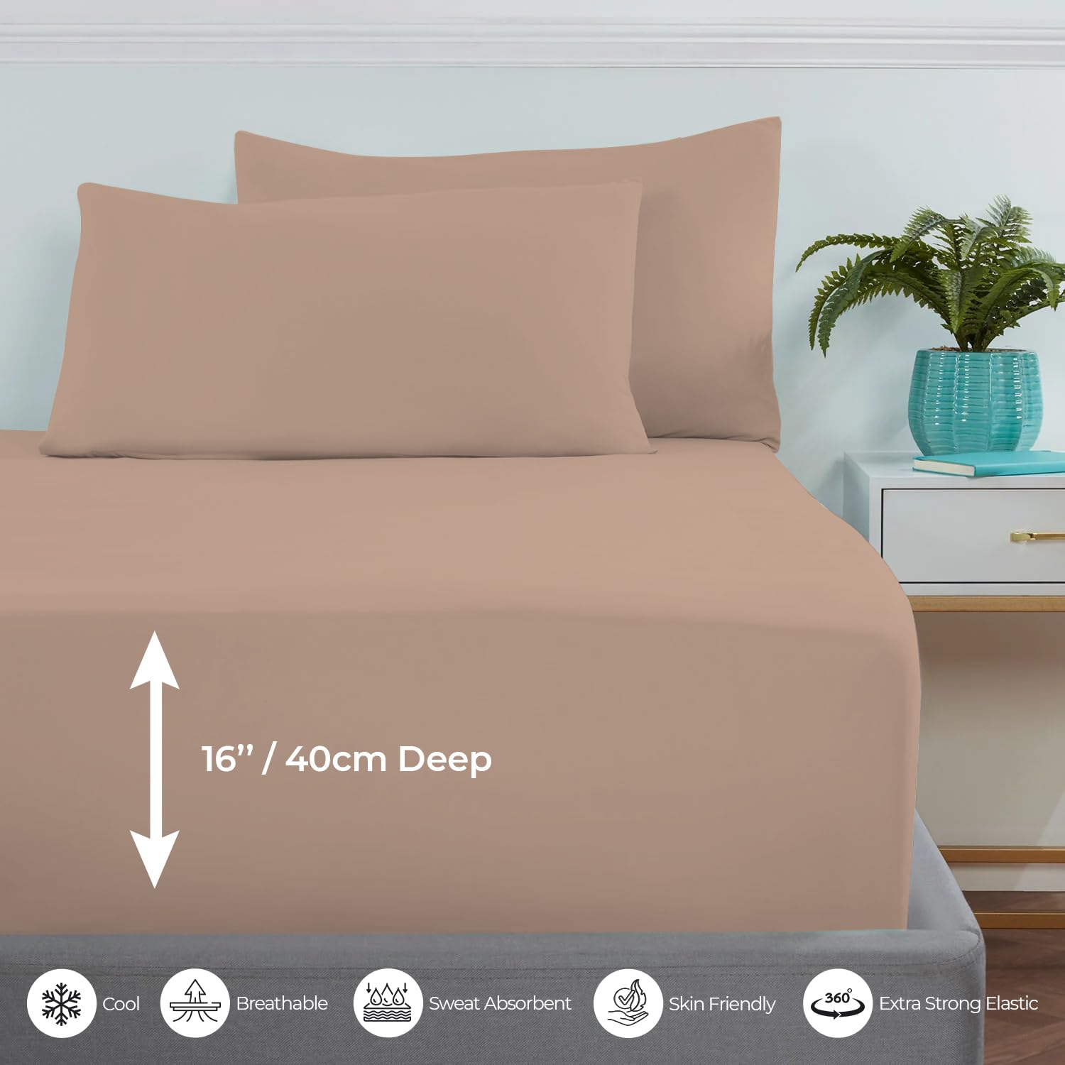 MistyMorning Extra Deep Fitted Sheet 16''/40cm, Egyptian Cotton bed sheets with 200 Thread Count - Image 3