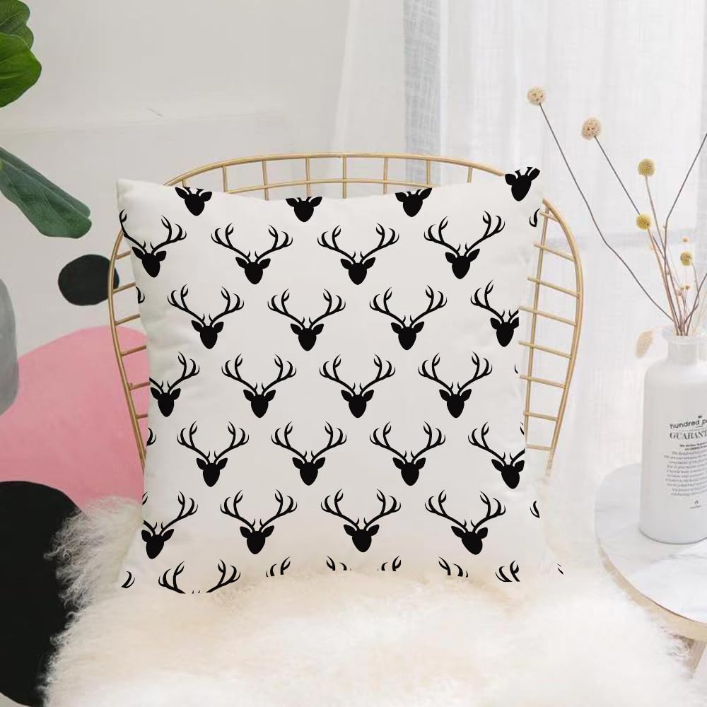 Hyosxw Seamless Pattern With Deer Heads Silhouettes - A10 Cushion Cover,Throw Pillow Case Home Decorative For Living Room Bedroom Sofa Chair 18X18 Inch,Seamless Pattern With Deer Heads Silhouettes. Vector Seamless Texture For Wallp,Pillowcase 45X45cm