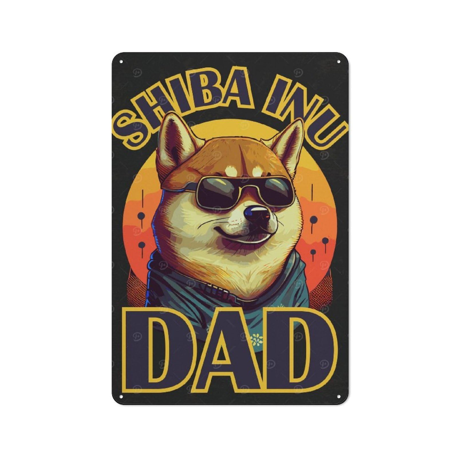 Junmoney Style Industrial Funny Shiba Inu Dog Dad Decorative Metal Plaque 30X20cm, Studio Wall Art For Flat, Bar, Studio Or Gallery Wall