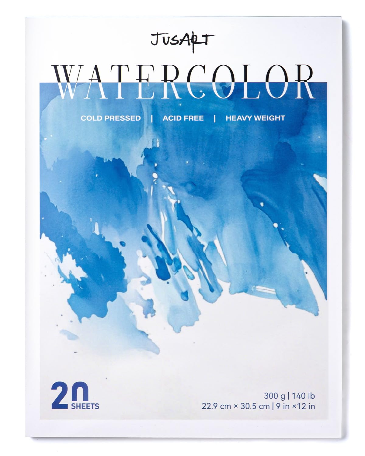 Jusart A4 Watercolor Paper Pad 23cm x 30.5cm, 300gsm/140lb, Cold Press Water Color Paper, Acid-Free, for Wet & Dry Media, Watercolor, Gouache & Sketching, 20 Sheets, Perfect for Students and Artists