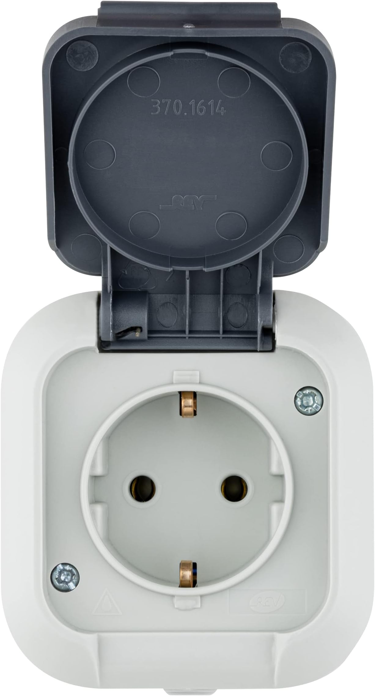REV005520 Atlantic socket, wet room socket, IP44, single pole, surface-mounted, grey