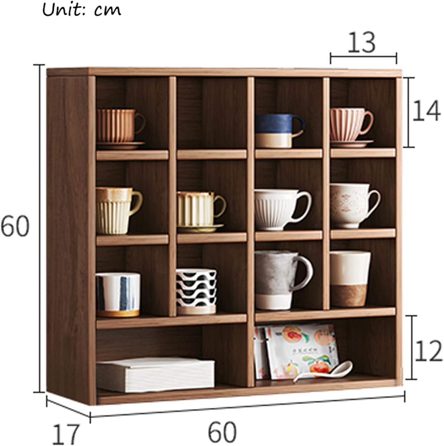 Wooden Lattice Display Rack Multi-grid Cup Rack Tea Cup Decoration Storage Rack Tea Room Tea Set Wooden Partition Rack (Brown 60 * 60cm)