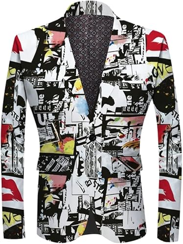 Cloudstyle Chaqueta de traje de un botón con estampado casual ajustado para hombre