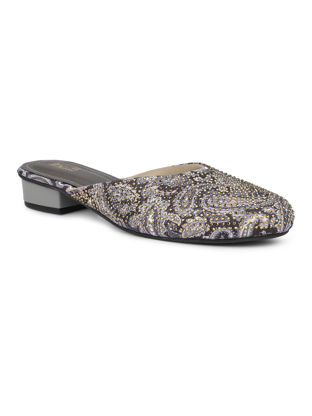 inc.5 Womens Women Grey Printed Block Heel Mules with Western - Embellished Sandal-picture-13