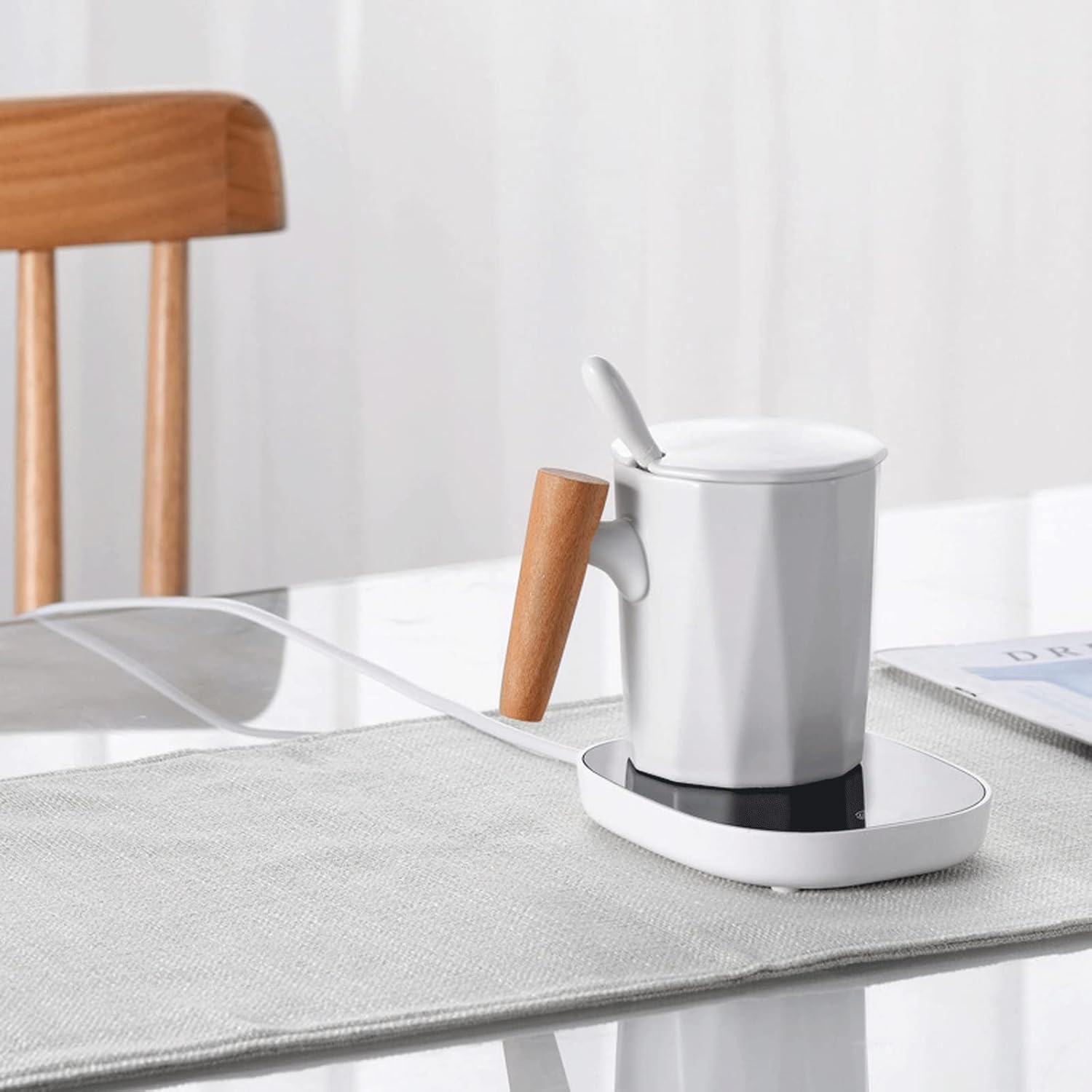 Cup Warmer Heating Plate 55 Degree Intelligent Constant Temperature Coaster Cup Insulation Base for Coffee Milk Tea (Color : White)