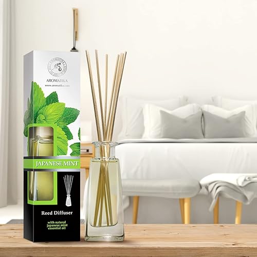 Miniatura 3 de Difusor de varillas de menta japonesa, 3.4 onzas líquidas, difusor perfumado con palos de ratán, fragancia de menta, recarga de difusor de