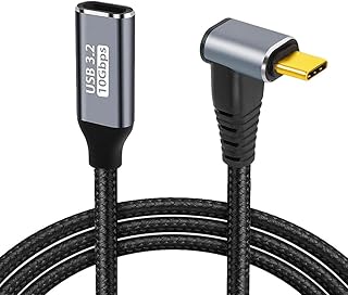 Type C 延長ケーブル L字 0.25M USB Cオス-メス L型 PD100W急速充電対応 USB 3.2 Gen2(10Gbps) パソコン、タブレット、スマートホン、MacBook Pro/Air、Galaxy S25/S24、Xperia、AQUOS等タイプC機種対応