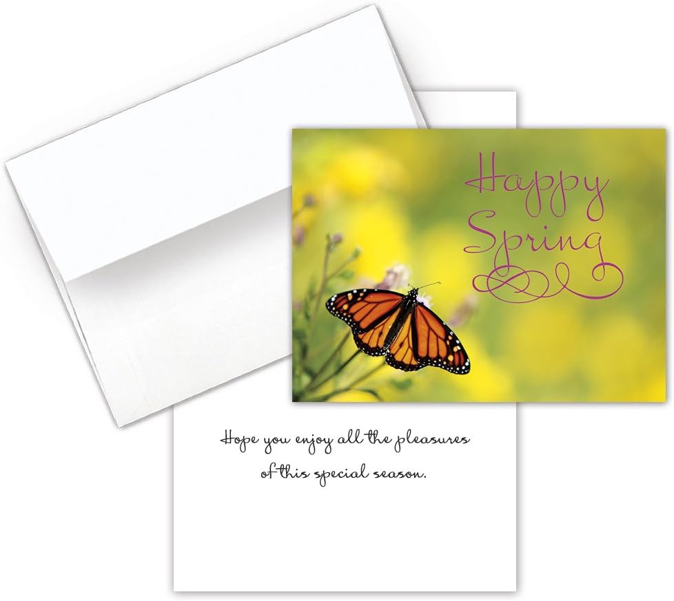 25 Happy Spring Cards - Spring Butterfly Design - 26 White Envelopes - FSC Mix
