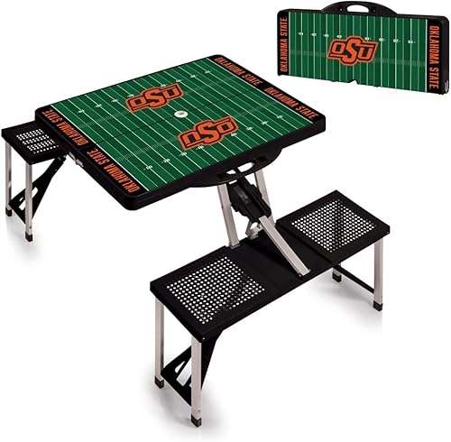 Vista 78 de PICNIC TIME NCAA North Carolina Tar Heels Folding Picnic Table - Camping Table - Outdoor Table with Umbrella Hole Negro