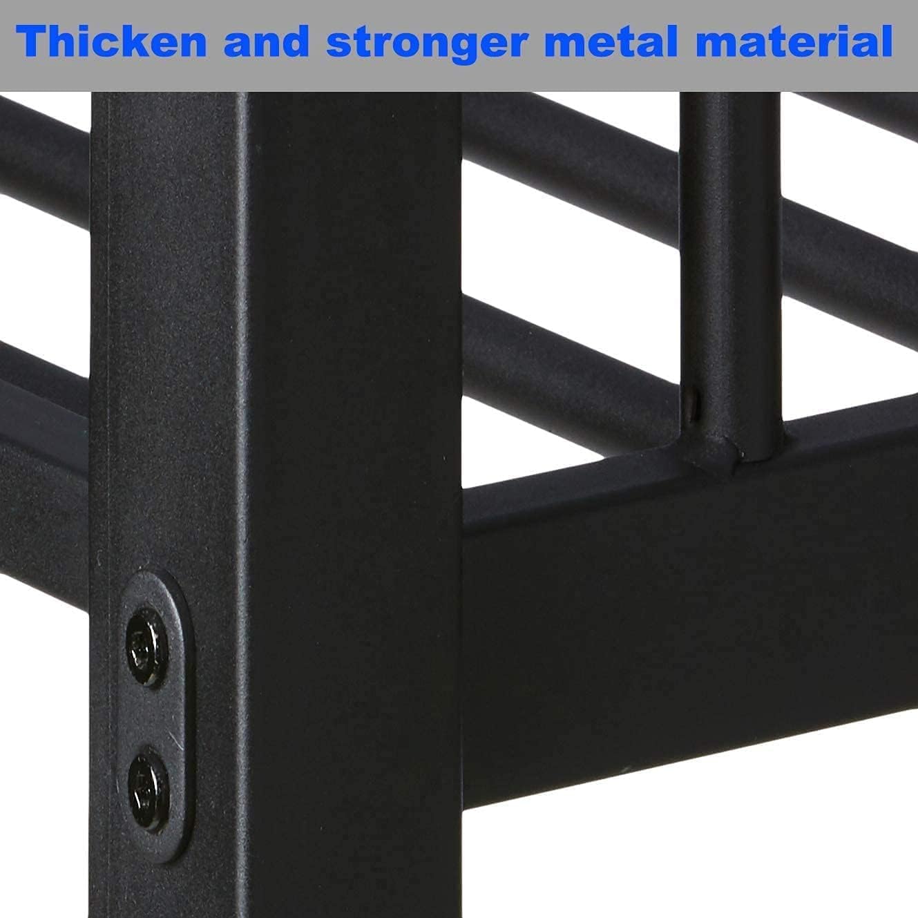 Upgraded Version Thicken Metal Full XL Over Queen Bunk Bed, Best Industrial Style Heavy Duty Bunk Beds Frame with Side Ladder and Safety Guard Rails for Kids, Adults (Full XL/Queen)