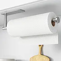 Suporte de toalha de papel - autoadesivo ou perfuração, níquel escovado, montado na parede, dispensador de rolo de cozinha de aço inoxidável SUS304 sob o armário