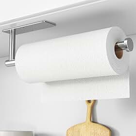 Suporte de toalha de papel - autoadesivo ou perfuração, níquel escovado, montado na parede, dispensador de rolo de cozinha de aço inoxidável SUS304 sob o armário