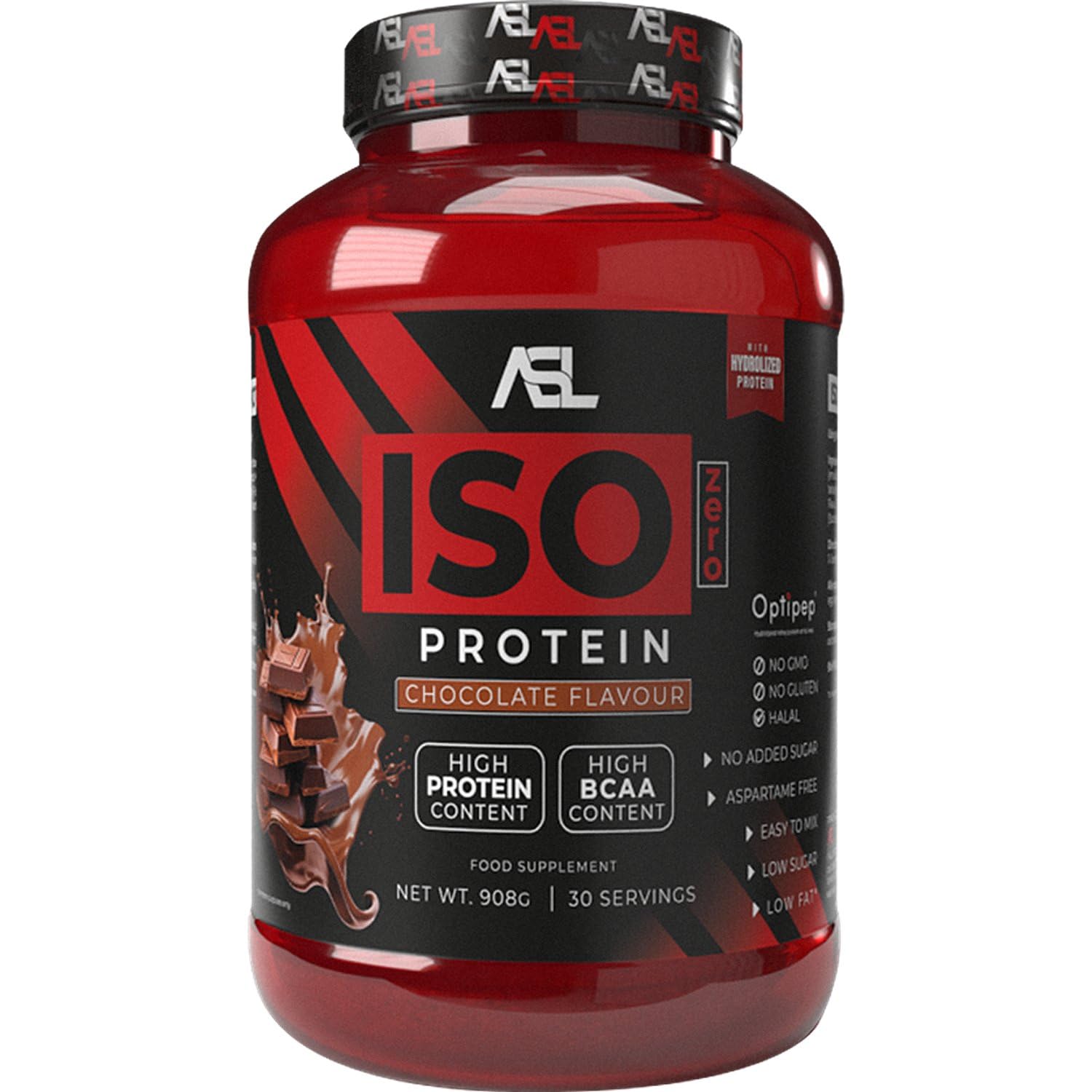 All Sports Labs Iso Zero Protéine – Chocolat – Isolat & Hydrolysat de Whey (Optipep®) – 88% Protéines – Faible en Sucres – Idéal Sèche & Récupération Musculaire – 908 g