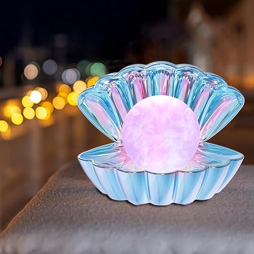 Miniatura 4 de Luz nocturna con temática de playa con perlas de concha y perlas, RGB 8 colores que cambian el estado de ánimo, luces LED de noche portátiles para