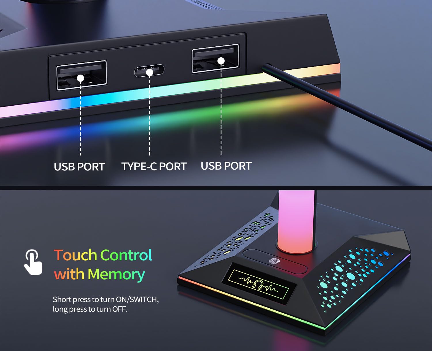 Supporto per cuffie da gioco RGB, supporto per cuffie a LED con 10 modalità di illuminazione, supporto per cuffie per ragazzi, accessori da gioco da scrivania per PC, regali per giocatori