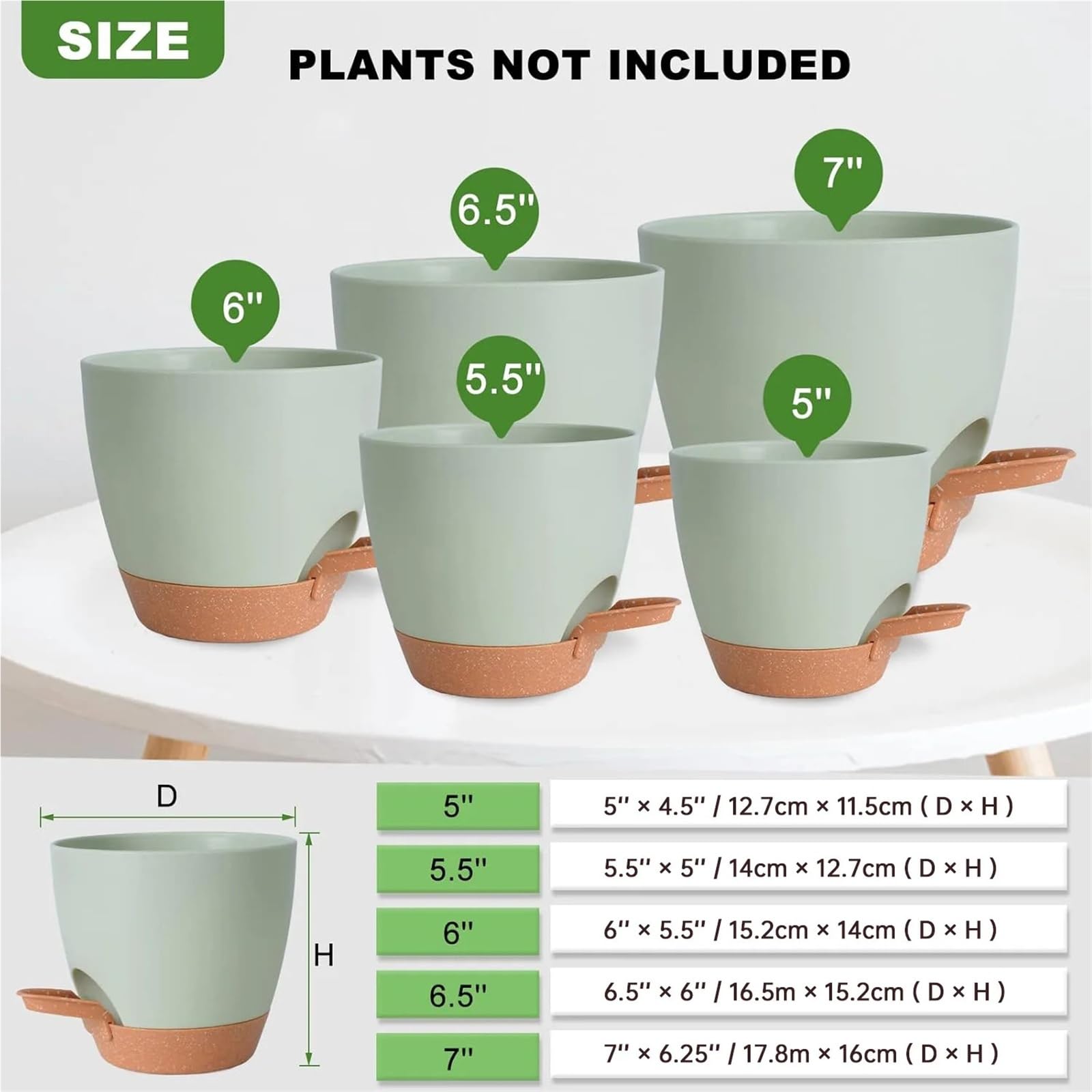 Pot de Fleur Jardinières à arrosage Automatique avec Trou de Drainage, Pot Plantation pépinière en Plastique 7/6, 5/6/5, 5/5 Pouces, 5 pièces(S-5PCS)