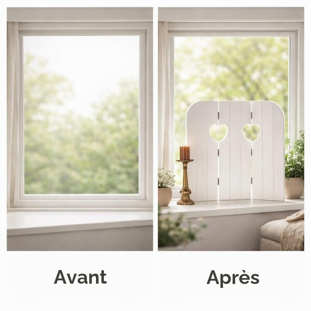 DRULINE Paravent décoratif en bois pour fenêtre ou mur, motif papillon et cœur, 58 cm, blanc (cœur)