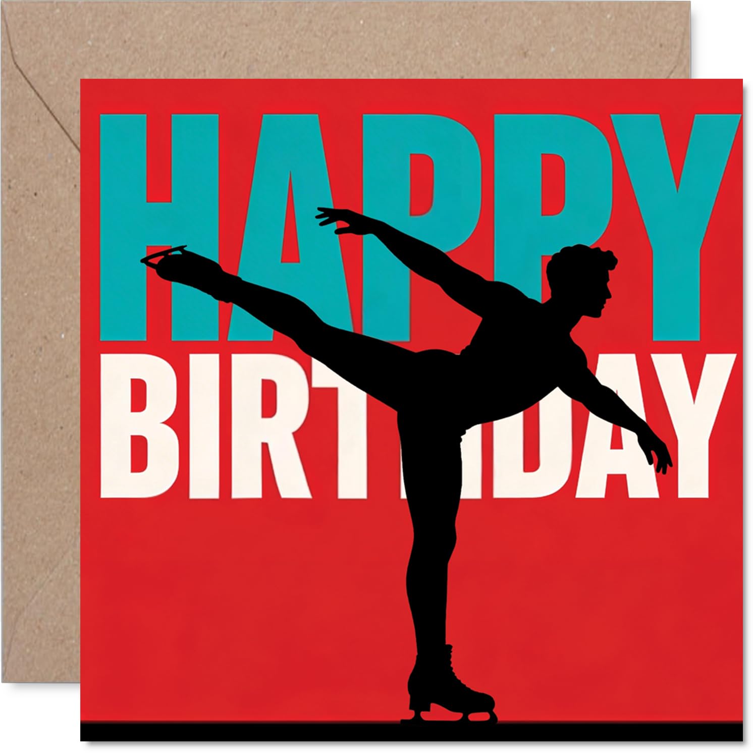 Playful Birthday Card - Skating Silhouette Brings Bold Birthday Energy - Vibrant Red and Blue Design Stands Out - 145mm Square, Envelope Included