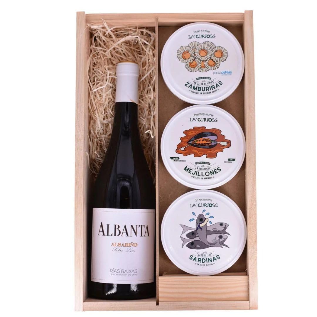Estuche vino Albanta Albariño y conservas La Curiosa