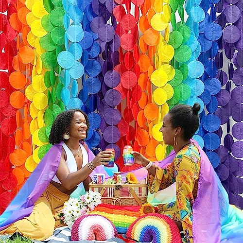 Image of 205Ft Rainbow Party Decorations Big Polka Dots Tissue Paper Backdrop Streamer Colorful Circle Dots Hanging Curtain Garland for Birthday Fiesta Carnival Wedding Engagement Pride Party Supplies