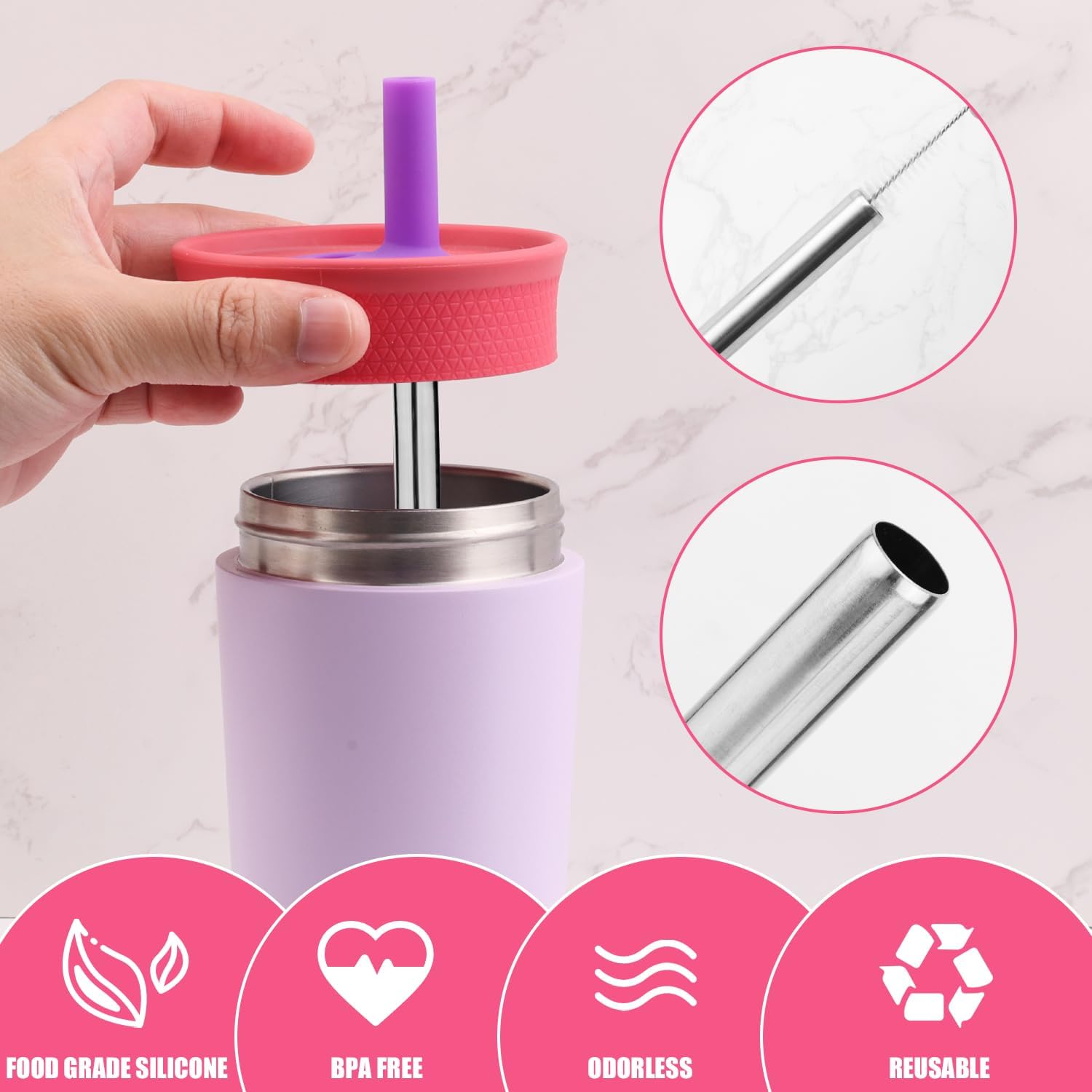 4pcs Metal Straw for Owala Kids 12 OZ Stainless Steel Tumbler, Reusable Stainless Steel Replacement Straws with 2pcs Cleaning Brushes Compatible with Owala 15 OZ Plastic Tumbler Water Bottle - Image 4