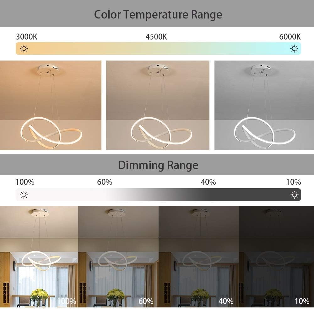 Lampadario Soggiorno, Lampada a Sospensione 30W 3000Lumens, Lampadari a LED Dimmerabili 3000K-6000K con Telecomando, Adatto per Sala da Pranzo, Soggiorno, Camera da Letto, Ufficio, ecc.