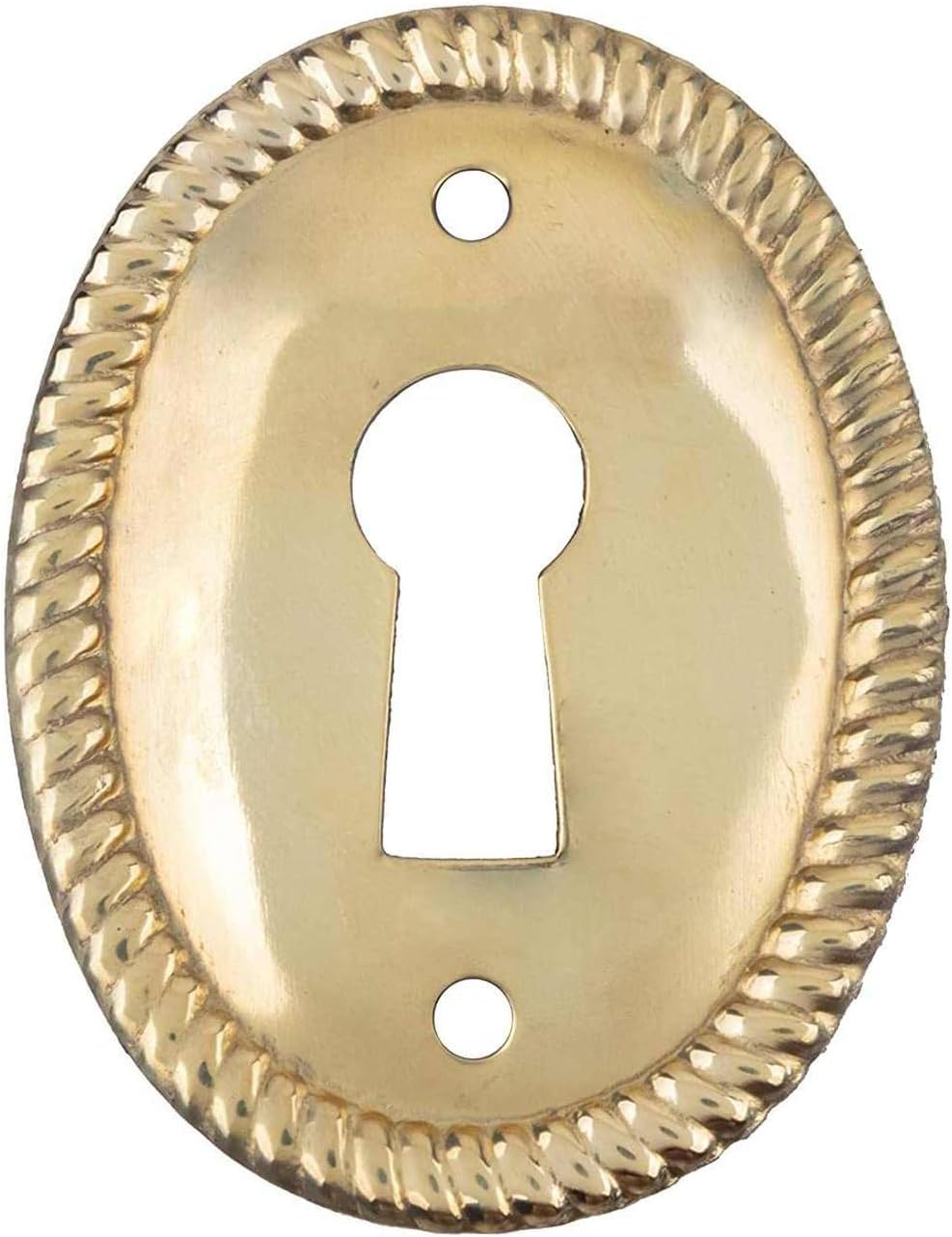 Vertical Oval Stamped Brass Decorative Keyhole Cover | 1" x 1 1/2" | Keyhole Escutcheon Plate for Cabinet Door, Dresser Drawers, Desk | Antique Furniture Hardware | UA-259-PB