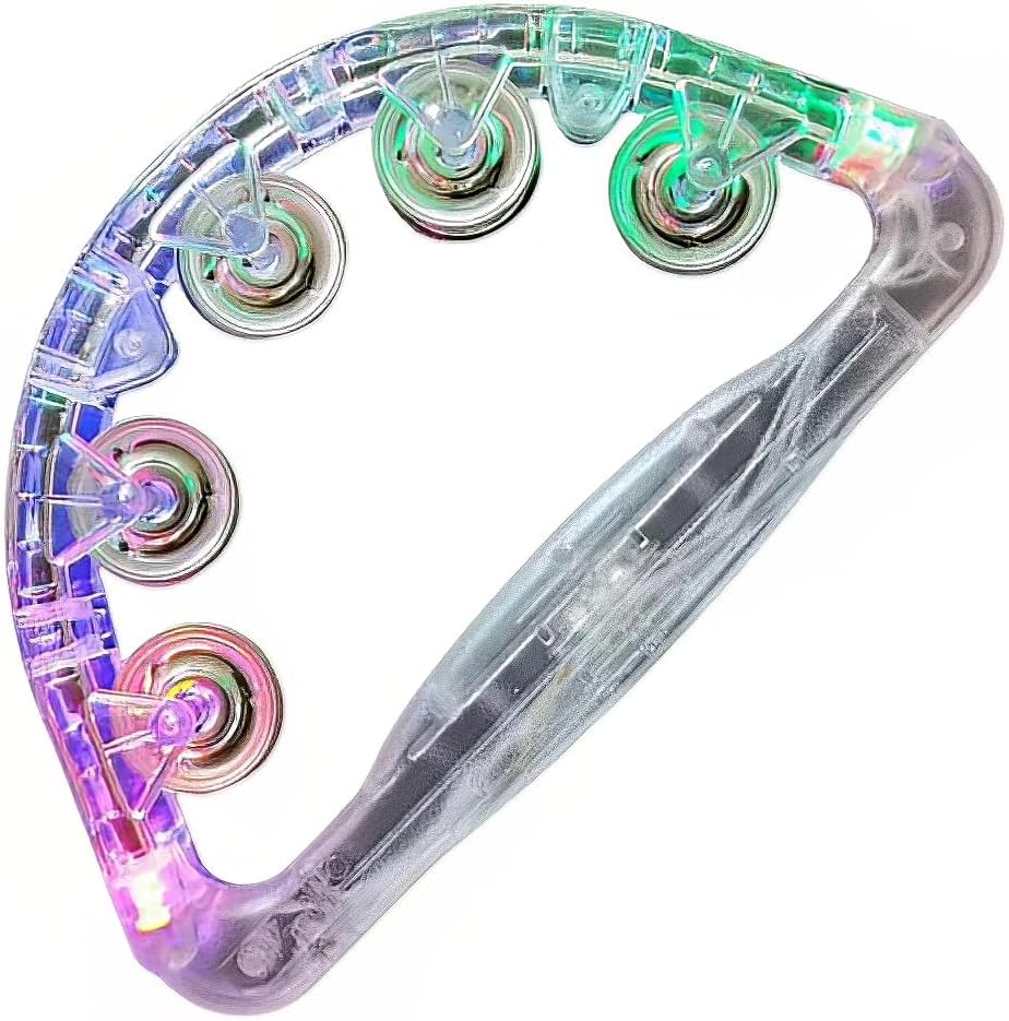 Flashing Panda LED Light-Up Flashing Tambourine, Clear, Multicolor Lights, Large