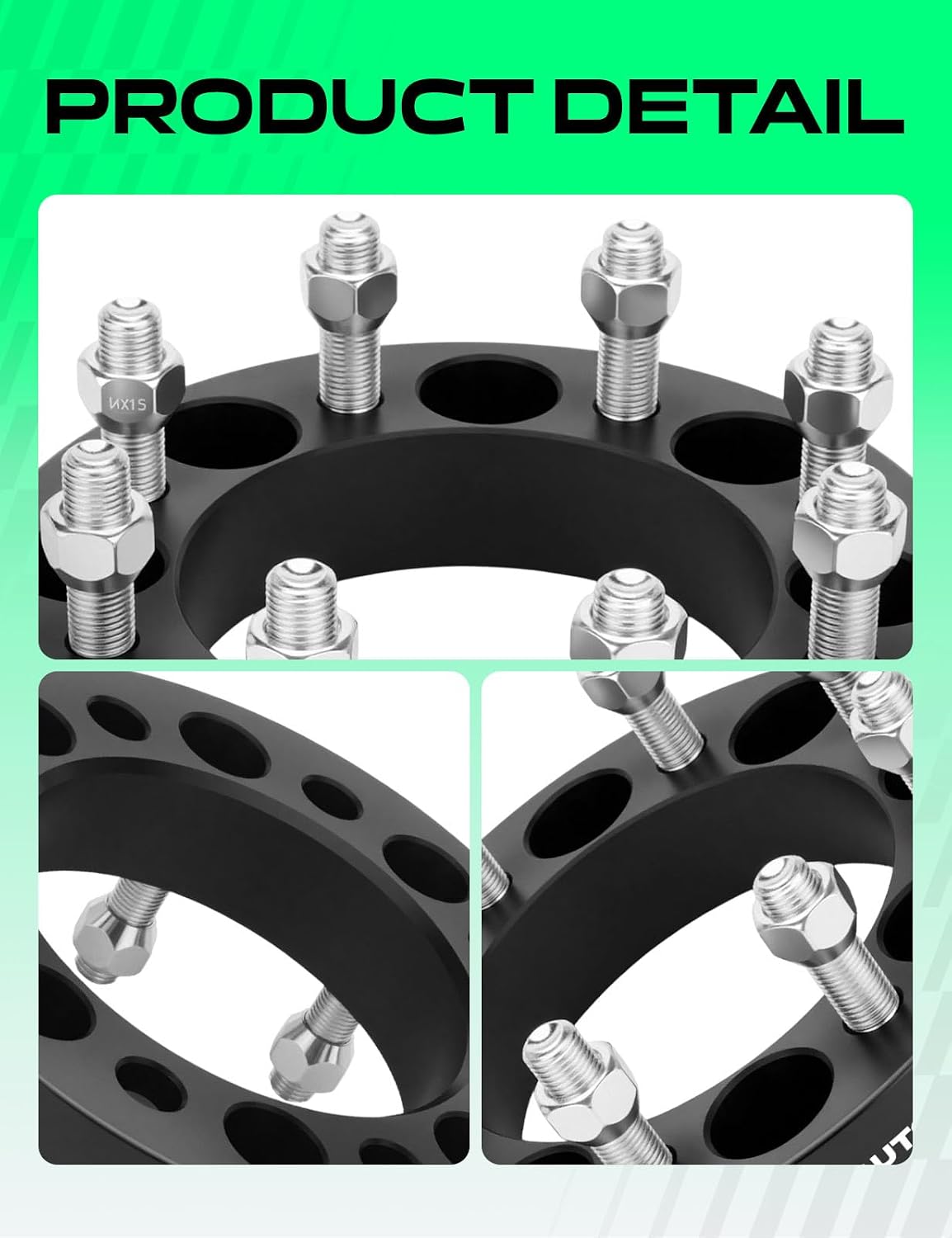 YHTAUTO 8x6.5 Inch Wheel Spacers 1.5 Inch Compatible with Chevy Silverado, GMC Sierra, Ram 2500/3500, Nissan, Hummer Models Tire Spacers w/ M14x1.5 Studs 126.15 Center Bore 8 Lug 4PCS Black