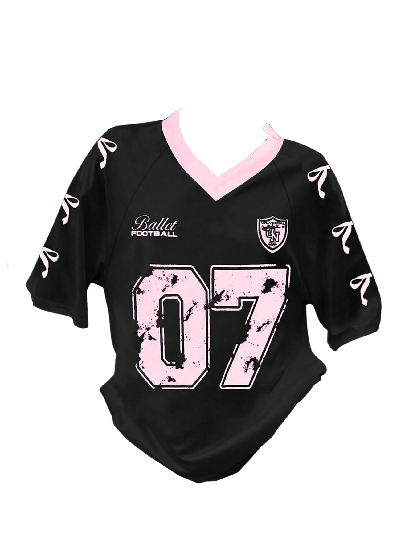 RoseSeek Camiseta de manga corta con cuello en V y estampado de números gráficos, talla grande Y2K, para niña