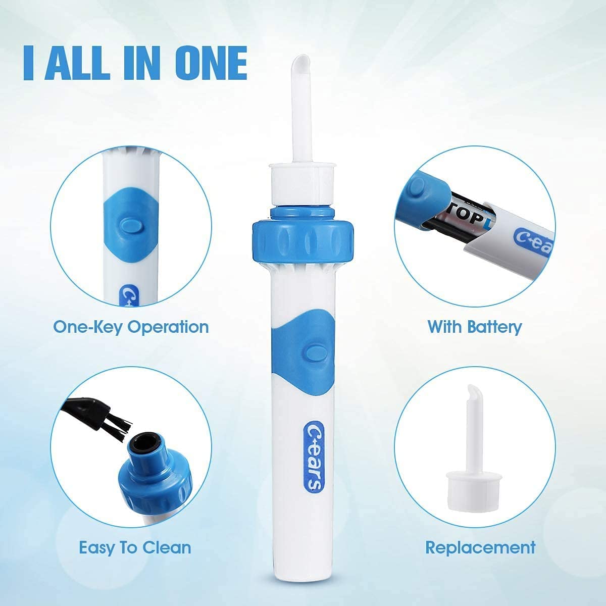 Pulisci Orecchie, Elettrico Pulitore per Orecchie, Q Grips Rimuovi Cerume, Q Twist Pulisci Orecchie con Manico e 2 Punte Lavabili, Sicuro e Morbido Adatto per Famiglia