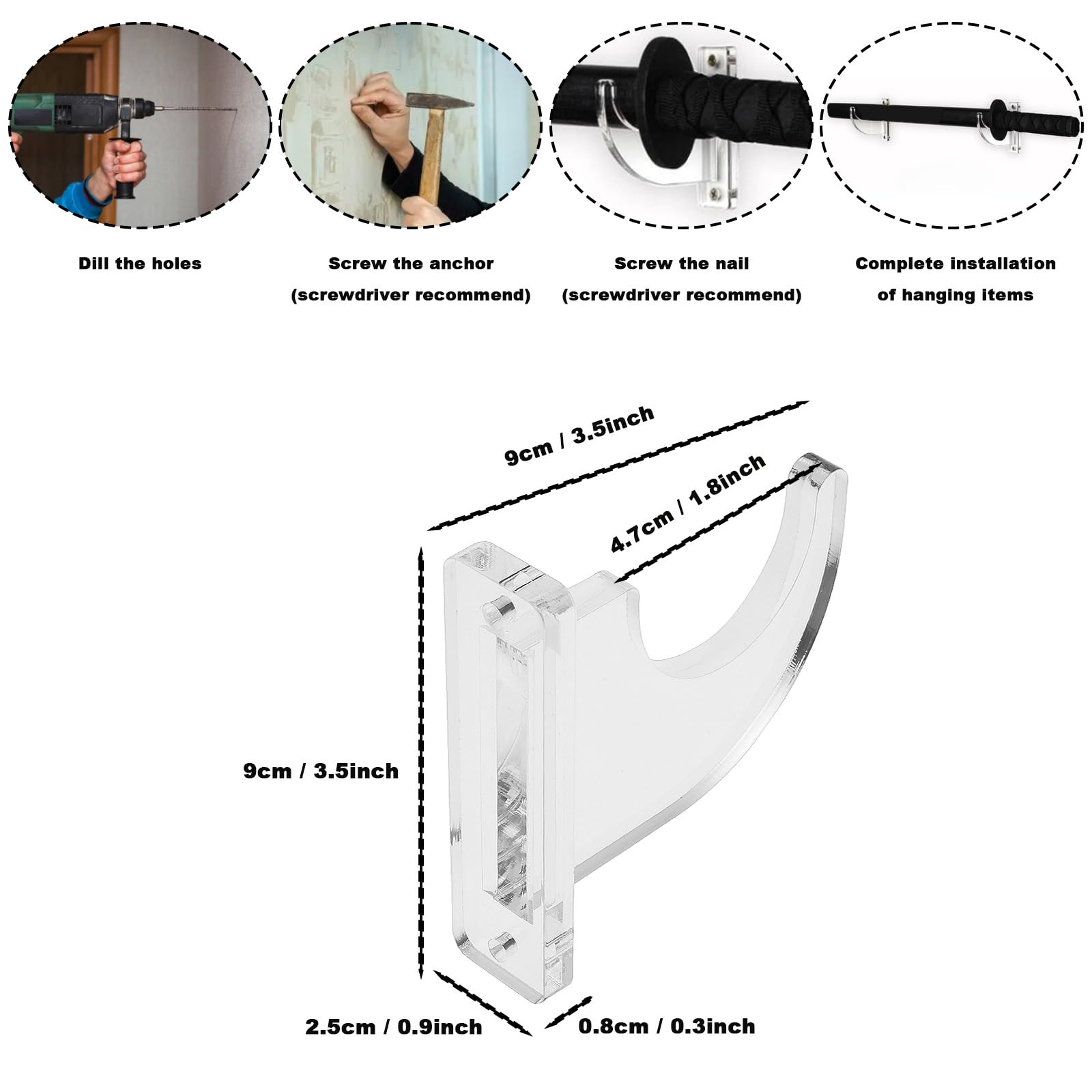 AABDTYYD Porta Katana da Muro Trasparente, 2 Supporti per Spada Laser in Acrilico - Espositore per Bacchette con Montaggio a Parete/da Appoggio, 9x9x3cm