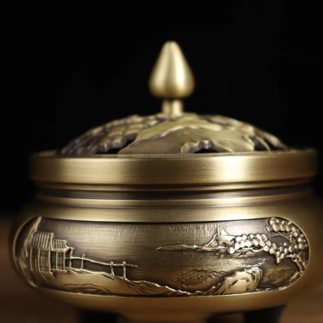 Quemador de Incienso Chino de Cobre Puro, Regalo Zen, Estufa de meditación para el hogar, Oficina, hogar, Quemador de Incienso de Estilo Chino con Tapa, Quemador de sánd