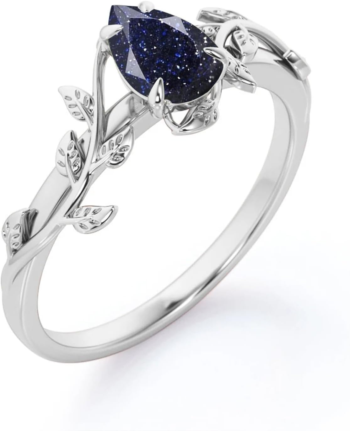 Blue Sandstone Ring for Women, Solid 10K/14K/18K Gold Galaxy Blue Sandstone Promise Ring, Dainty Vintage Wedding Ring, Unique Engagement Ring with Free Engraving