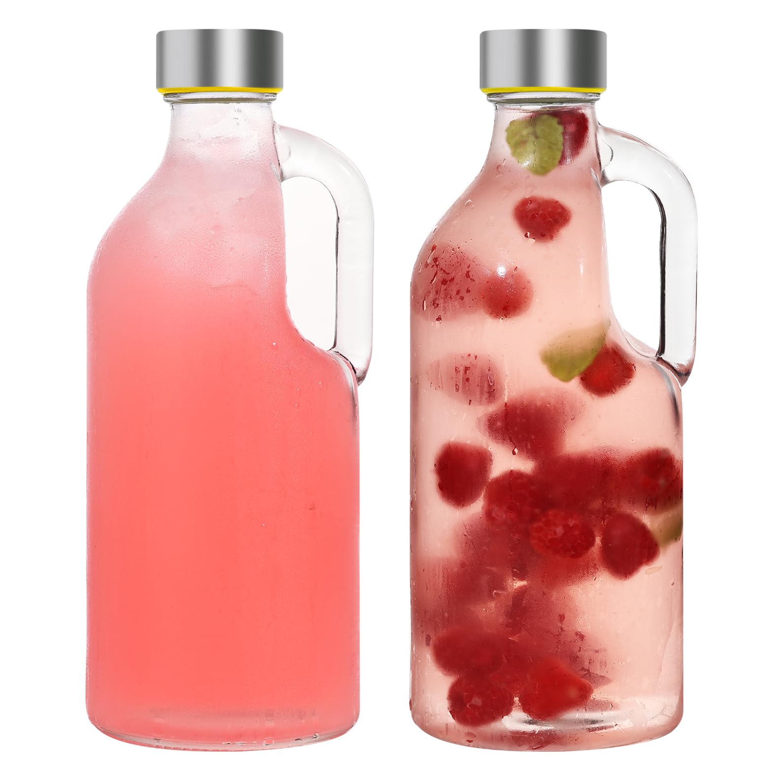 LIMILI Glass Bottles, 1 litre Glass Water Bottle with Stainless Steel Lids