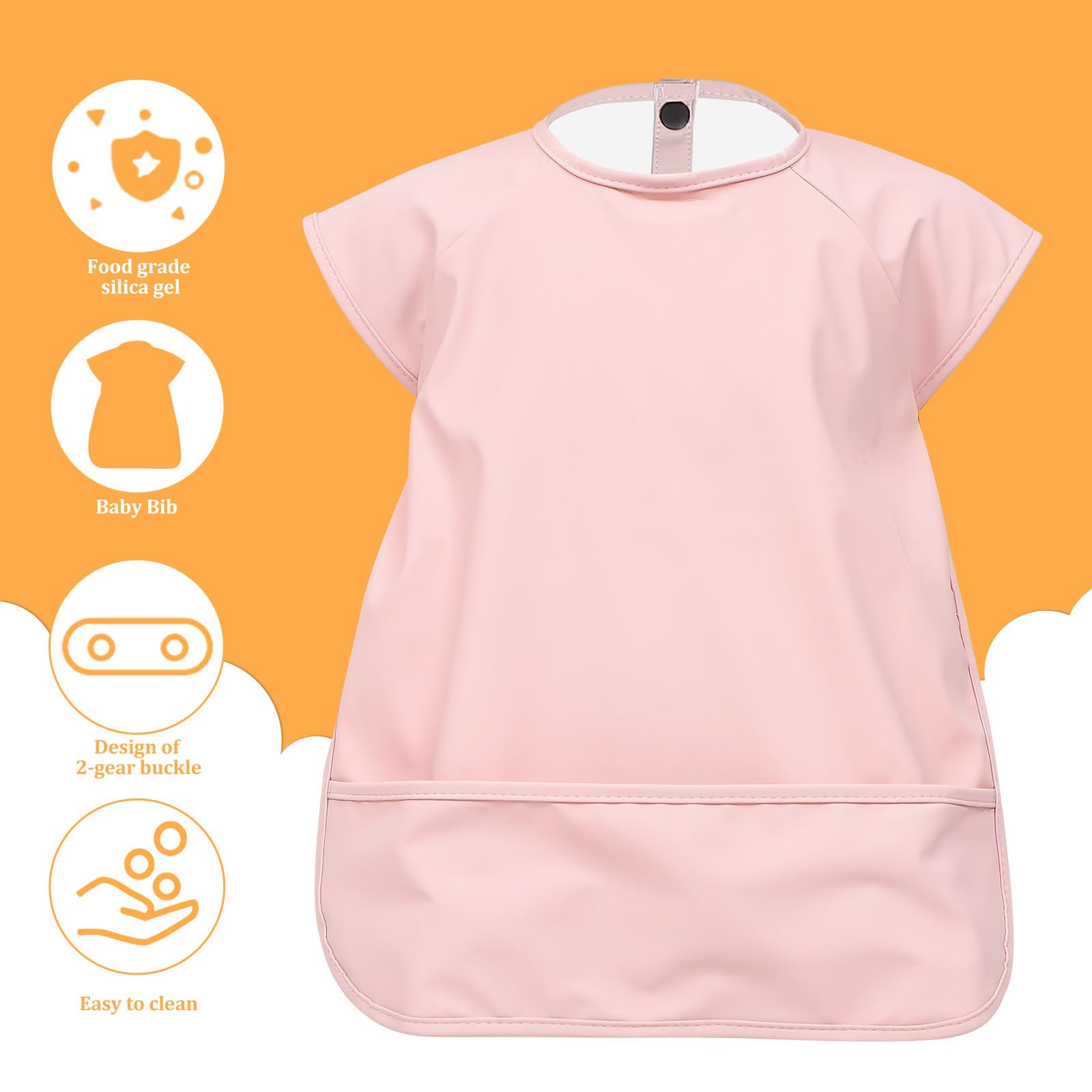 Bavaglini reversibili impermeabili 2 pezzi in PU con tasca frontale, senza maniche, per neonati e durante lo svezzamento