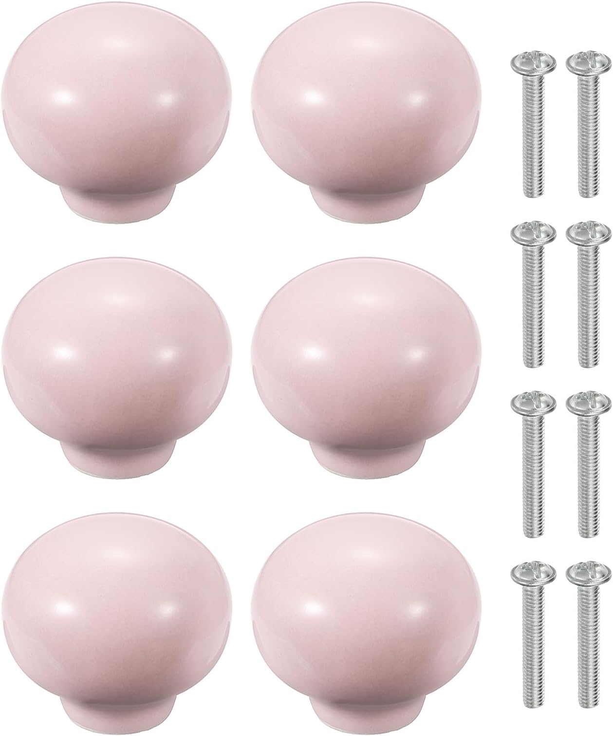 sourcing map 6 Pack Ceramic Cabinet Knobs, 1.3 Inch Round Ceramic Drawer Knob Dresser Pulls with Mounting Screws Knobs Modern Furniture Handles for Kitchen Closet Cupboard, Light Pink