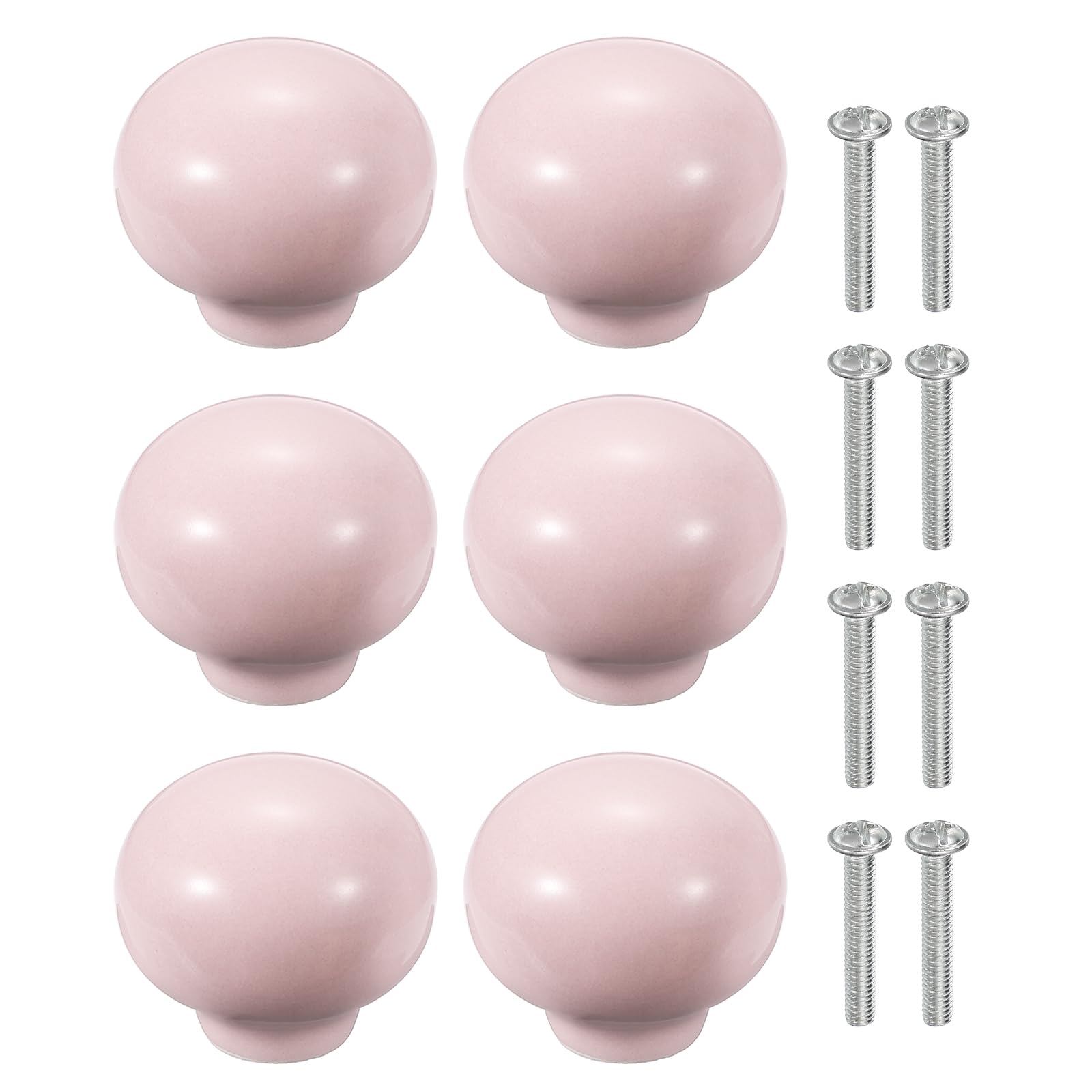 Boutons d'armoire en céramique ronds rose clair 33mm avec vis lot de 6