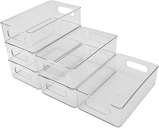 Growment Organiseur de réfrigérateur 6 pièces empilables pour réfrigérateur avec poignées découpées - En plastique transparent