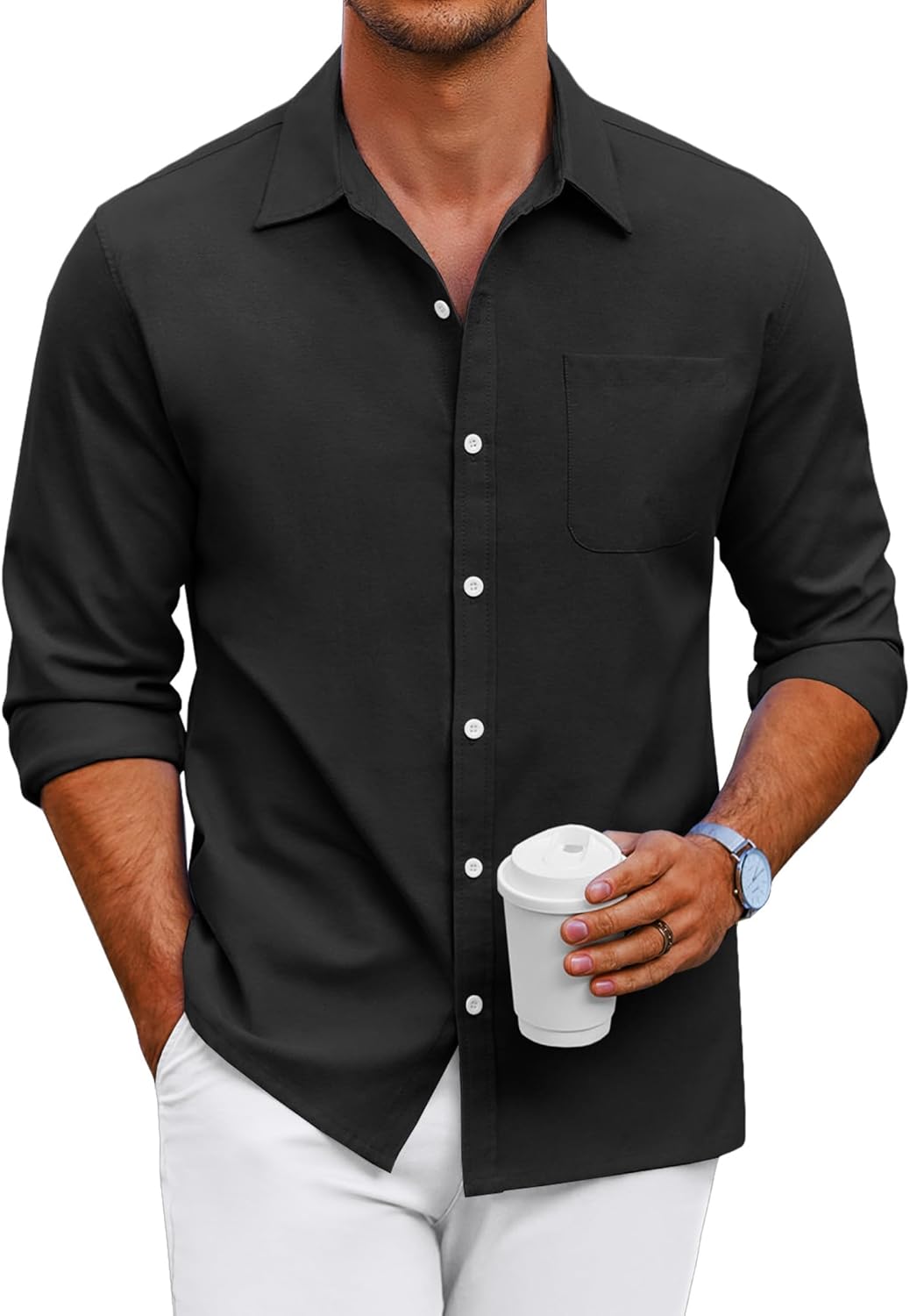 COOFANDY Men’s Long Sleeve Business Shirts Men’s Oxford Shirt Button-Down Casual Shirt Casual Regular Fit Long Sleeve Shirt Cotton Men’s Shirt Shirt Long Sleeve with Chest Pocket Black L