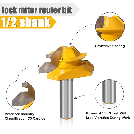 Lock Miter Router Bit,45 Degree Lock Miter Router bit 1/2 Shank,Box Joint Router Bit,3PCS, 31/64,37/64,3/4, Cutting Height Joint Router Bits,Creating Lock Miter Joint,DoorWindow and Cabinet Making