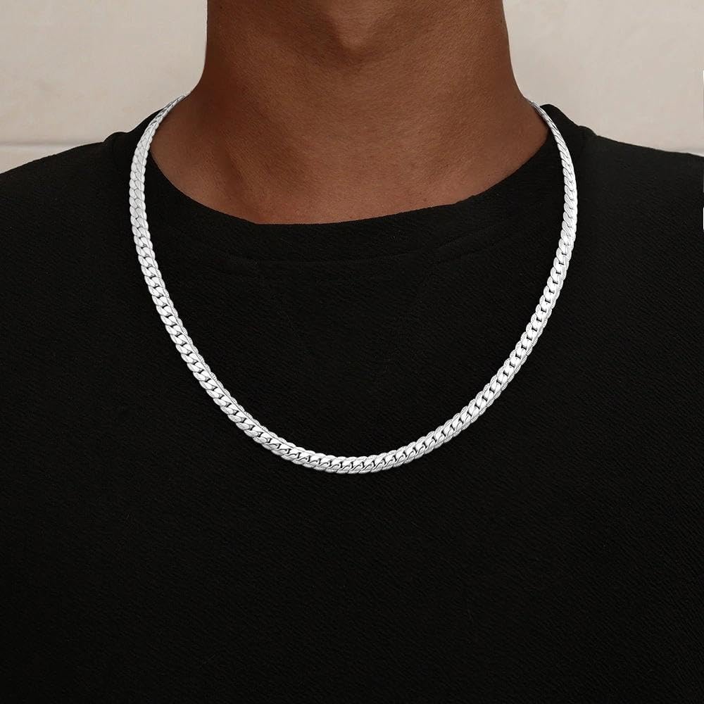 S925 Sterling Silver Chain Necklace for Men, 5mm/6mm Sterling Silver Cuban Link Curb Chain Necklace for Women Men Jewelry, 18 20 22 24 Inches - Image 2