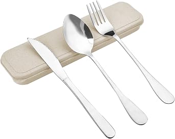 Travel Silverware Set with Case - Portable Reusable Utensils - Spoon, Knife, Fork Lunch Box Cutlery