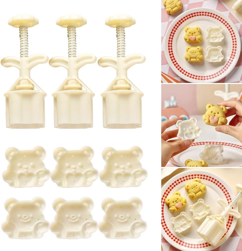 Green Bean Cake Molds Baking Molds Dessert Shaping Tool Bear Shape Stamping Molds Dessert Press Tool ABS Texture