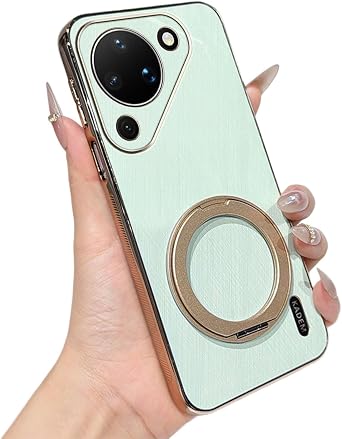 Phone Cover Compatible with Huawei Pura 90 Pro Stand Case Golden Thread Texture Leather TPU Electroplating Cover with Luxury Rotating Kickstand Shockproof Shell for Huawei Pura 90 Pro 3
