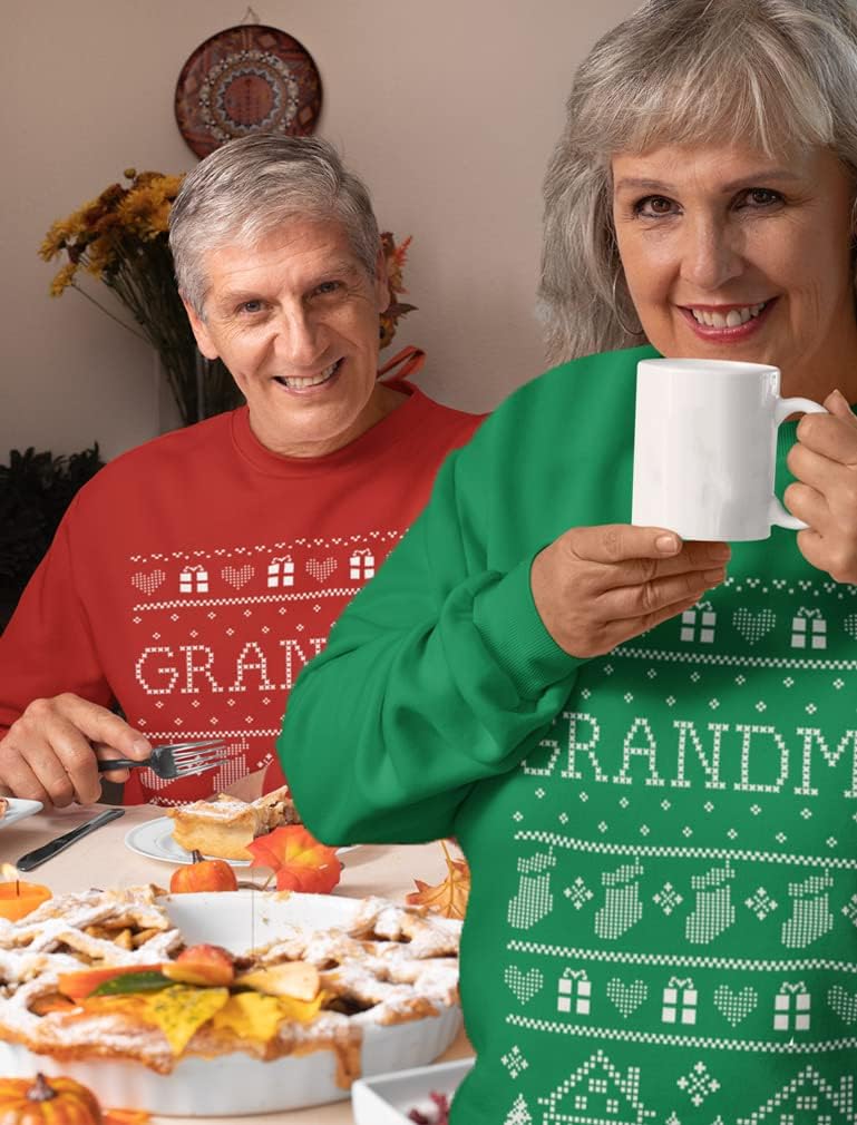 Tstars Grandpa and Grandma Matching Ugly Christmas Sweatshirt Set for Couples Holiday His and Hers Pullover Tops - Image 3