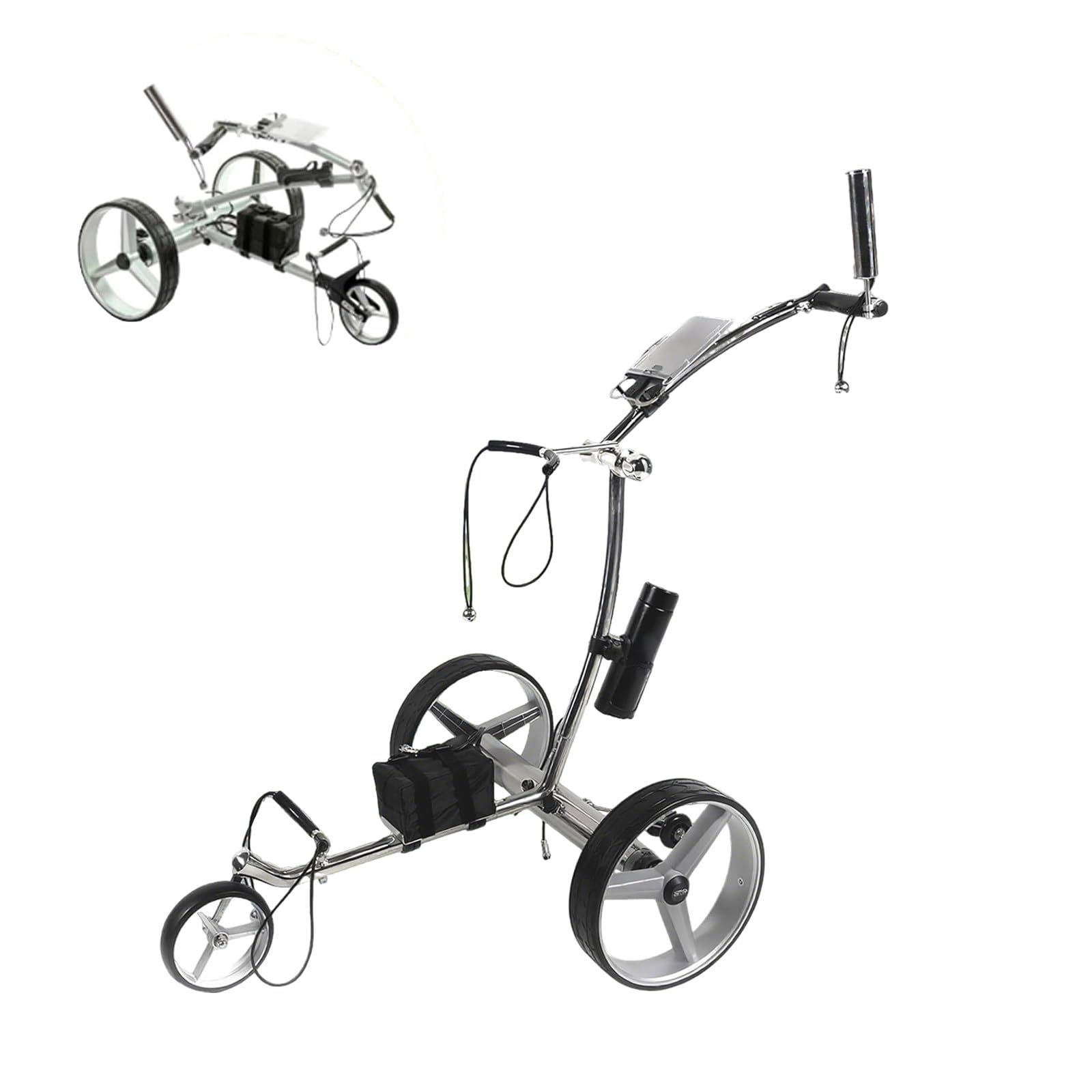 Carrello Elettrico per Bag da Golf, Autonomia 20km, Telecomando, 3 Ruote, Pieghevole e Maneggevole per Golf Senza Fatica